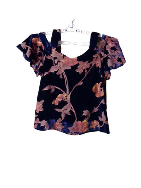 Lucky Brand Tops - Lucky Brand Crushed Velvet Burn out Floral Cold Shoulder Blouse Med Navy Pink